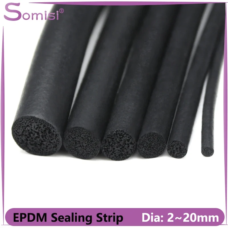 2/5m EPDM Sealling Strip 3/4/5/6/7/8/9/10/12/14/16/18/20mm Sound Proofing Dustproof Foamed Rubber O Type Round Seal Strips Foam