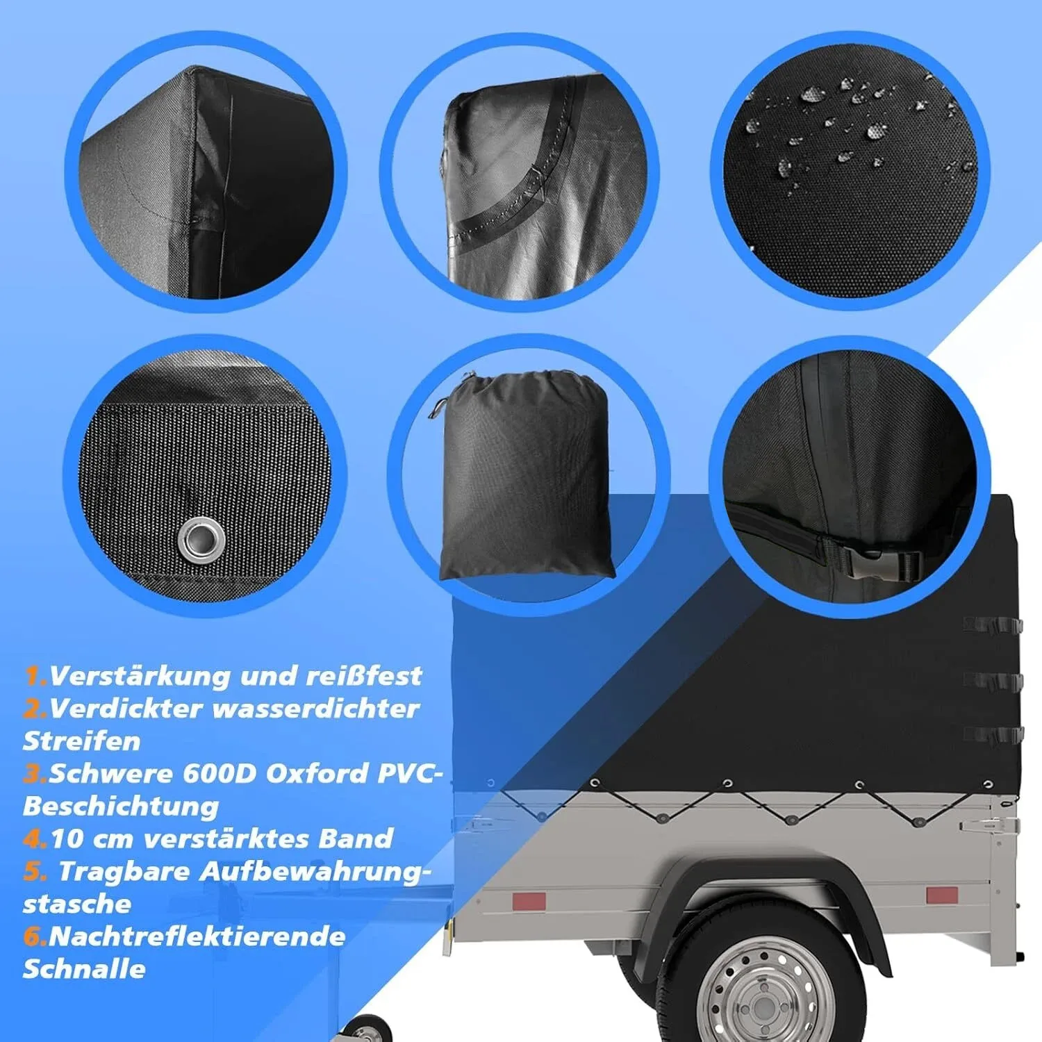 For STEMA OPTI AN F 750 850 VARIOLUX 750 Trailer Tarpaulin High-Sided Cover 210x114x90CM Car Trailer Cover Car Accessories view 5