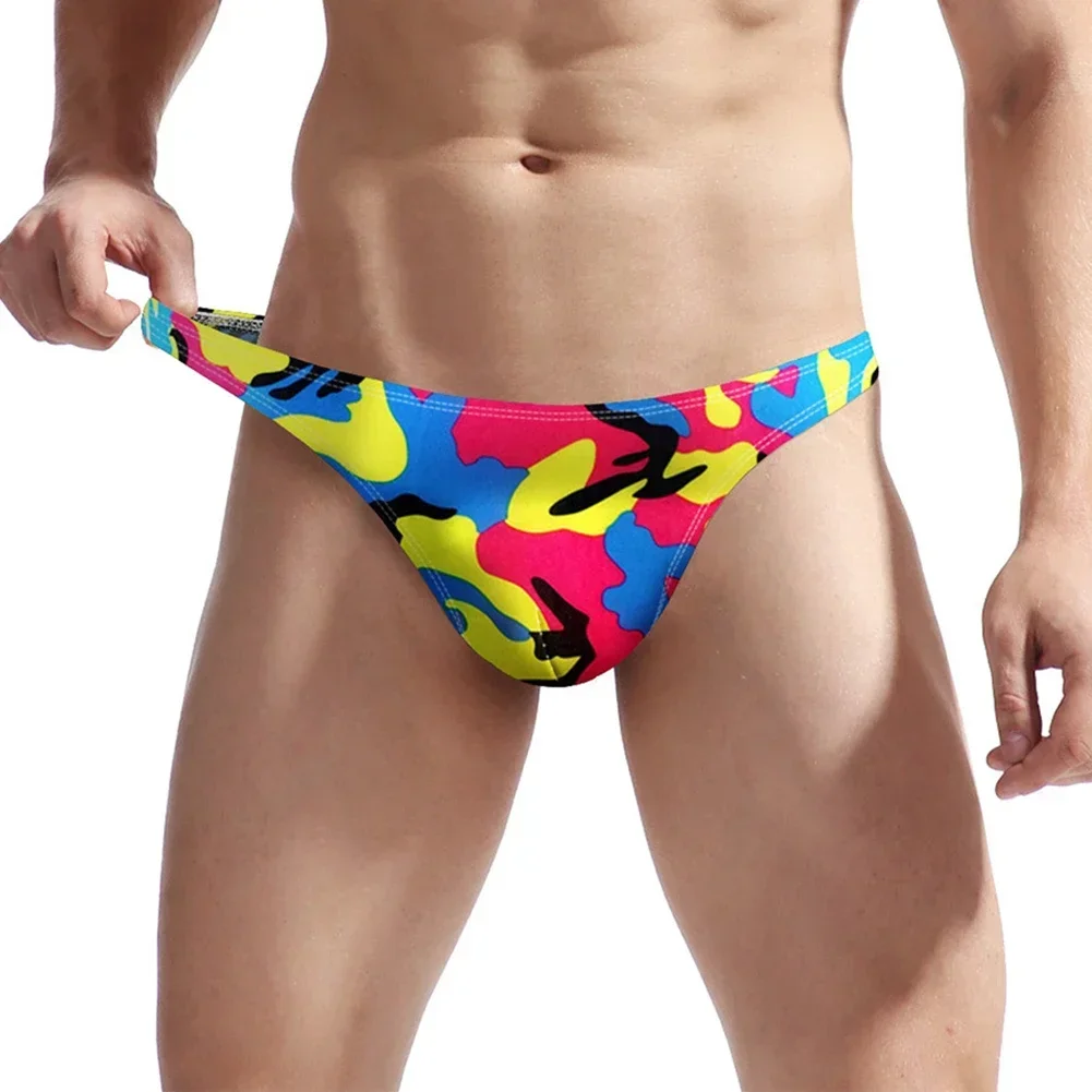 Men Enhance Pouch Thong Bikini Camouflage G-String Minikini Tangas Posing Underwear T-back Male Panties Breathable Underpants