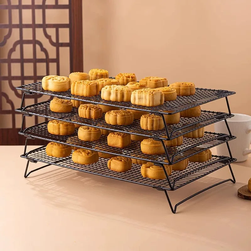 Backwerkzeuge, Lebensmitteltrocknungsnetz, schwarz, zusammenklappbares Brotregal, quadratisches Chiffon-Kuchenkühlregal, Aufbewahrungs- und Wärmeableitungsregal
