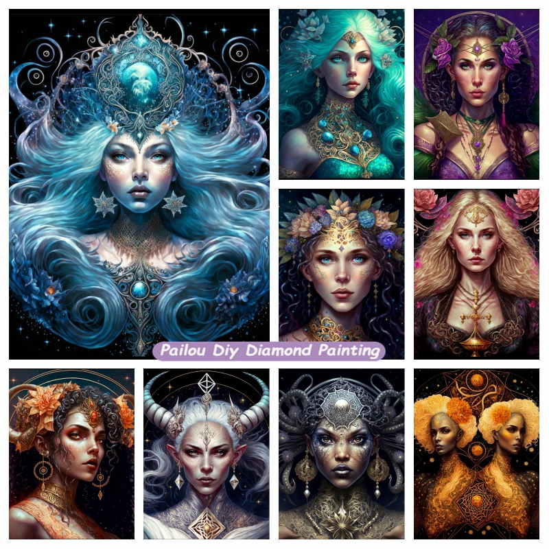 

Fantasy 12 Goddess Zodiac Sign Diamond Painting Crystal Art Starry Night Astrology Constellation Pisces Aries Mosaic Room Decor