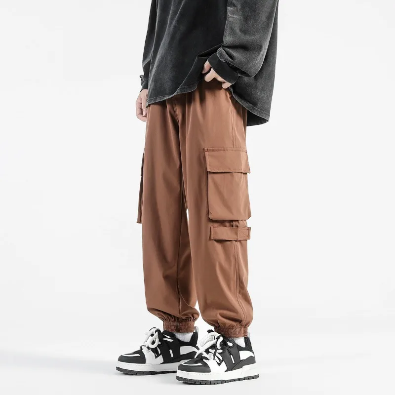 Men's Functional Multi Pocket Cargo Pants Loose Cuffed Casual Street Sports Straight Trousers