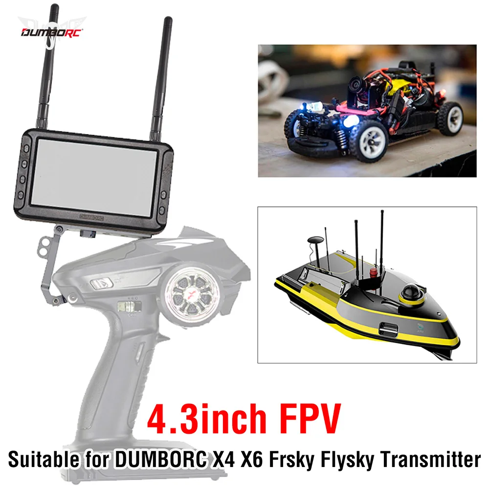 DUMBORC 4.3-inch FPV HD Display 5.8G Image Transmission Dual Antenna for RC Car Ship Drone