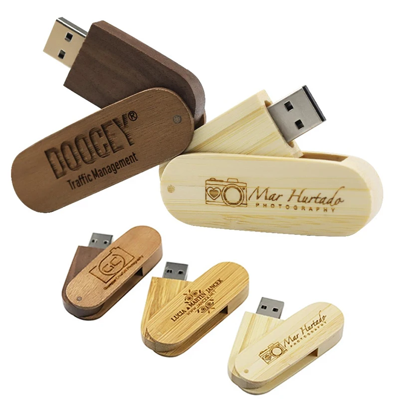 Hot seal Free custom logo rotatable Wooden USB Flash Drive Memory Stick Pendrive 4GB 16GB 32GB 64GB usb creativo wedding gift