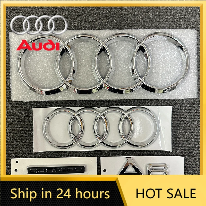 

Наклейка-эмблема ABS 3D для автомобилей Audi, 2026 года, для передней и задней части Audi A6, четырехкольцевой логотип 2020-2023, комбинация логотипов Quattro на заднюю часть