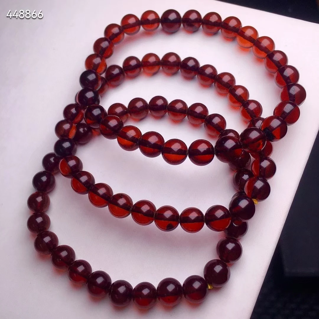 Imagem -04 - Rodada Beads Pulseira para Homens e Mulheres Sangue Vermelho Natural Âmbar Contas Claras Stretch Jóias mm Drop Shipping Aaaaaa