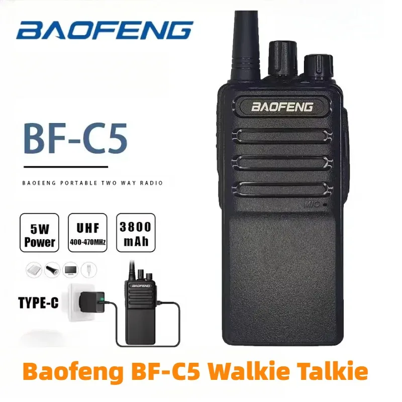 Baofeng BF-C5 Walkie Talkie UHF 400-470Mhz  5W 1500mAh USB Type-C Charger Portable Handheld CB Thin Two Way Radio Upgrade 888S