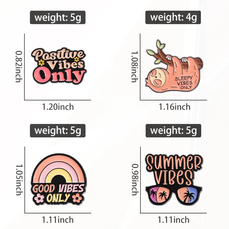 Vibes Only SUMMER VIBES Pines Lapel Badges Animal Jewelry Gift for Kids Friends Cute Sloth Enamel Brooch Custom Positive