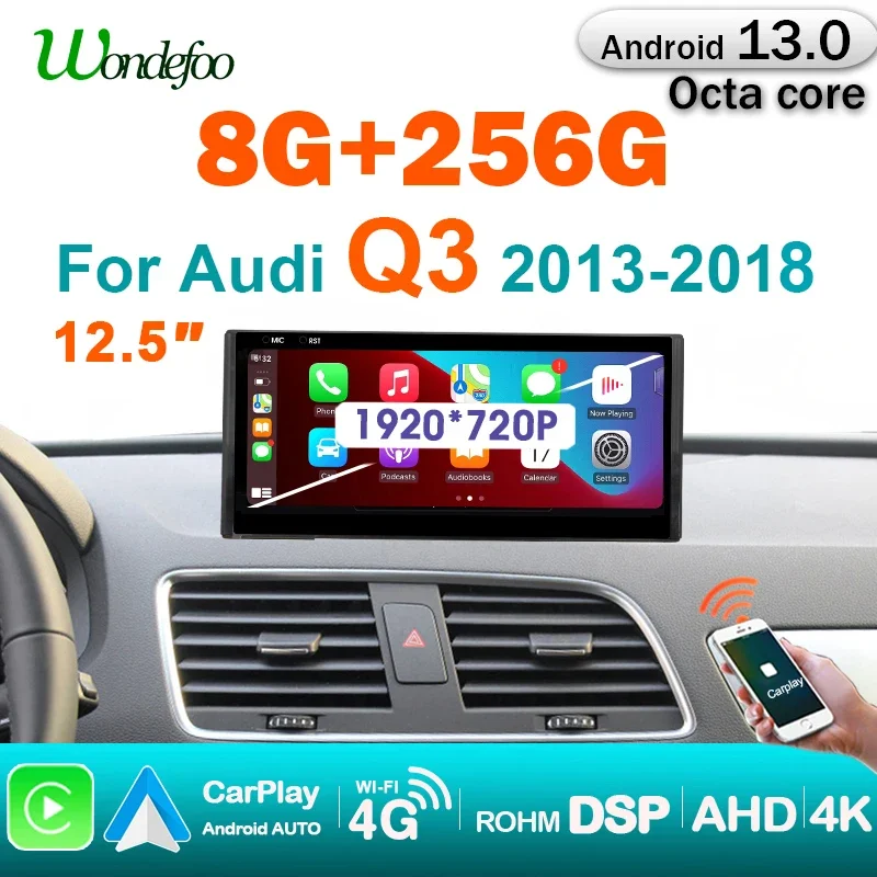 8GB+256GB CarPlay Android 13 Auto Stereo autoradio Screen For Audi Q3 2013-2018 Car Radio Multimedia Player google WIFI 4G lte