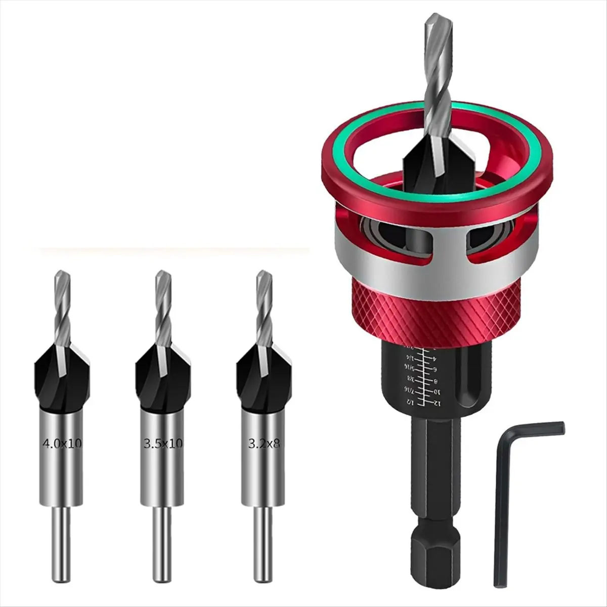 (Top Sale)Countersink Drill Bit Set 6-Piece Countersink Wood Drill Bit with Depth Stop, Drilling for Woodworking