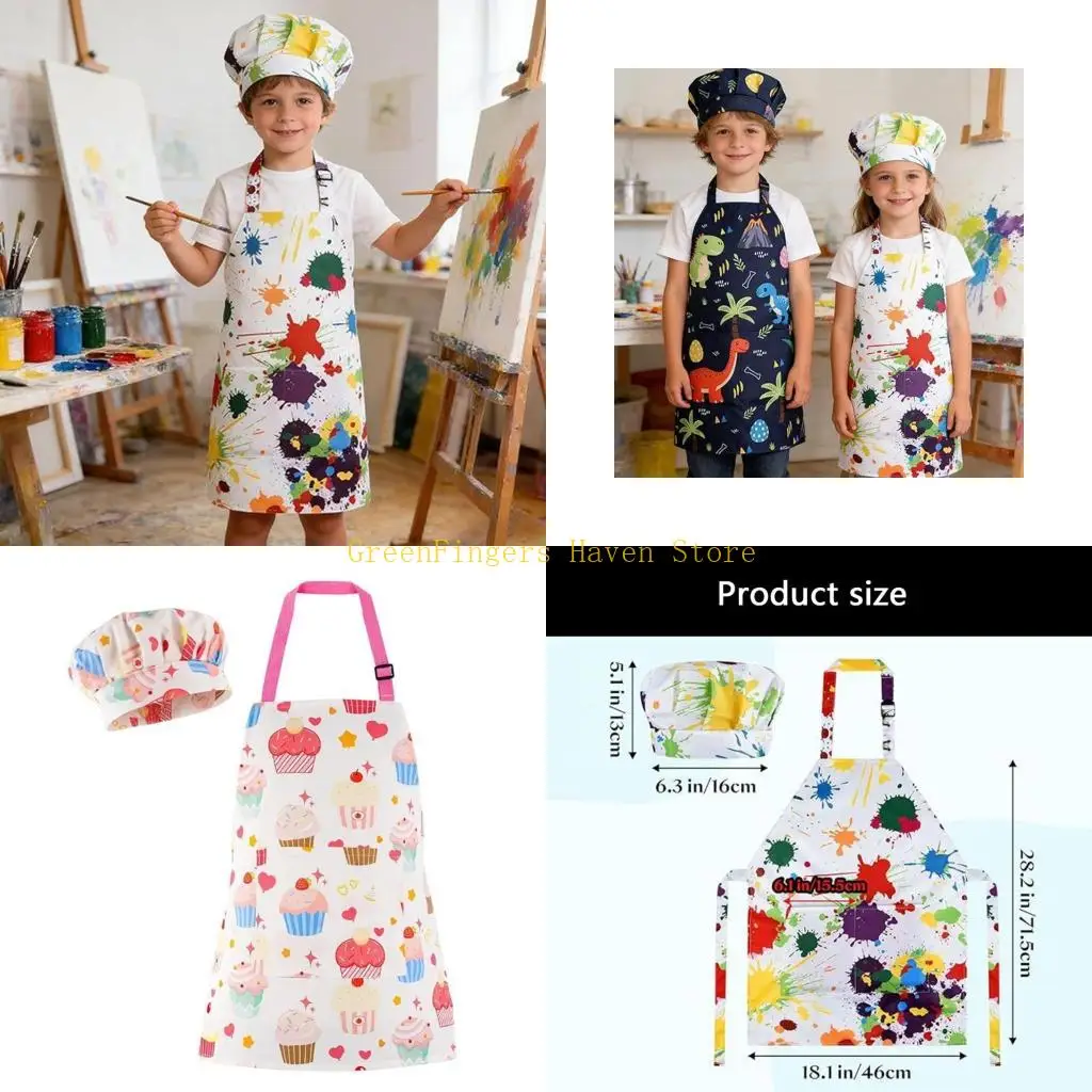 F68D Stain Resistant Kids Apron Cook Hat Set with Waterproof Polyester For Toddler