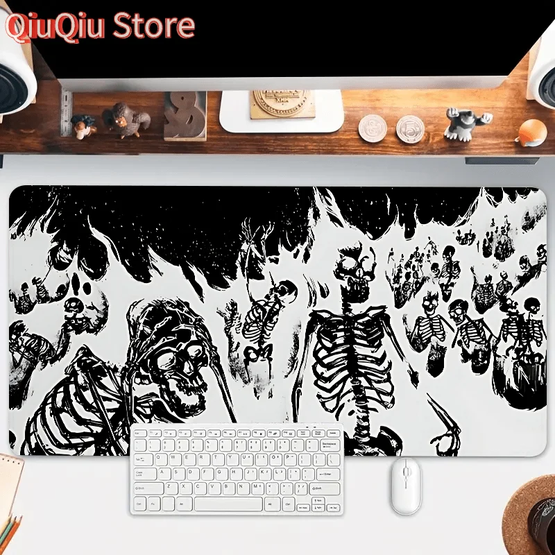 Large Gaming Mouse Pad Black White Horror Skeleton Rubber Desk Mat Non-Slip Extended Computer Keyboard Office Home Accessories