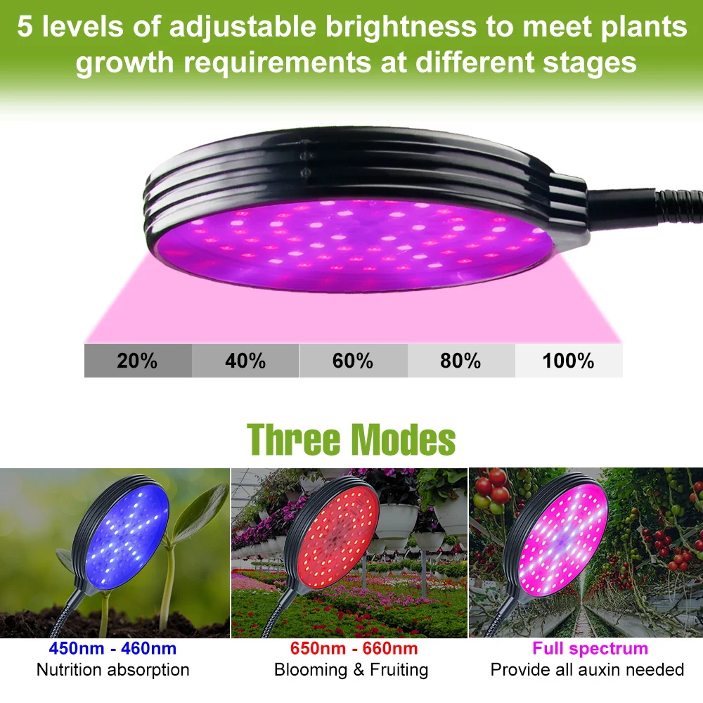 LED Plant Grow Lights Full Spectrum Flower Seedling Vegetable Indoor Hydroponics Cultivation Growth Lamp Dimming Timing Function