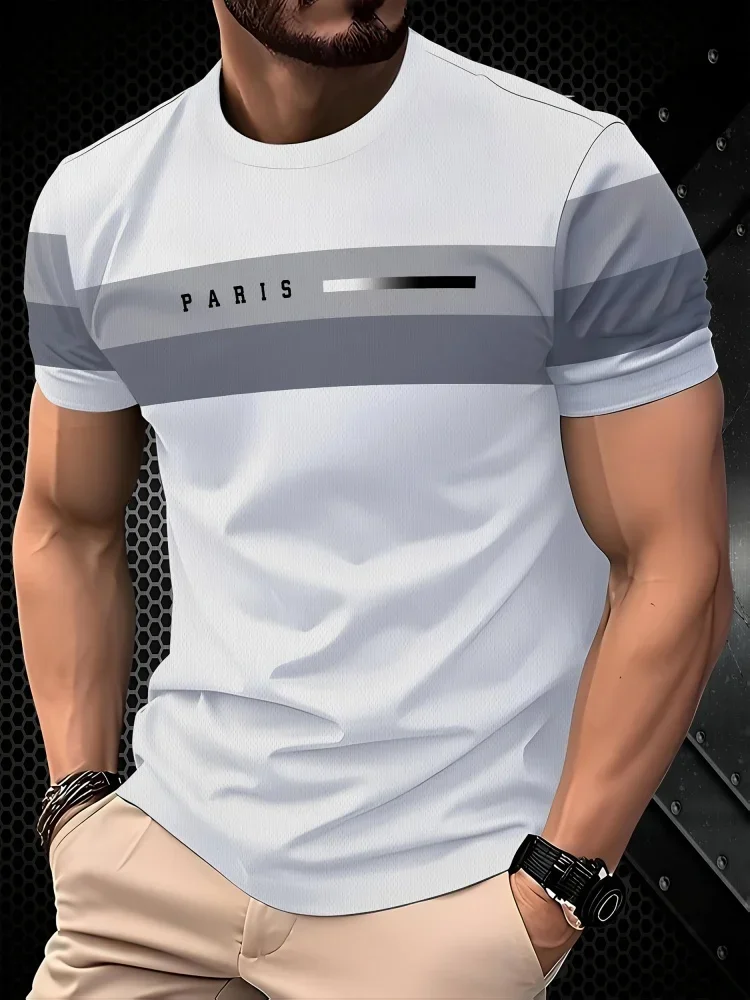 Modisches Herren-T-Shirt mit Streifenmuster, klassisch, vielseitig, Rundhalsausschnitt, Kurzarm, Sommer, Casual, Streetwear