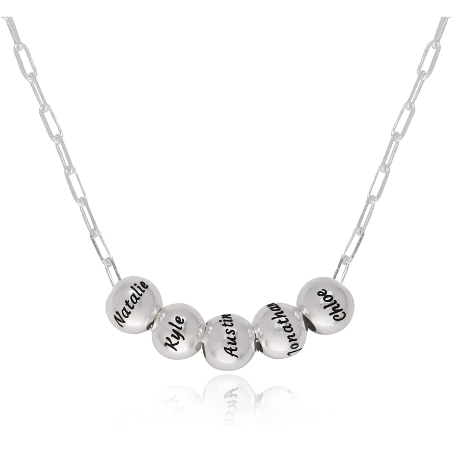 

Customized Multiple Names The Balance Bead Necklace in 925 Sterling Silver - Custom Engraved Beads Pendant Necklace