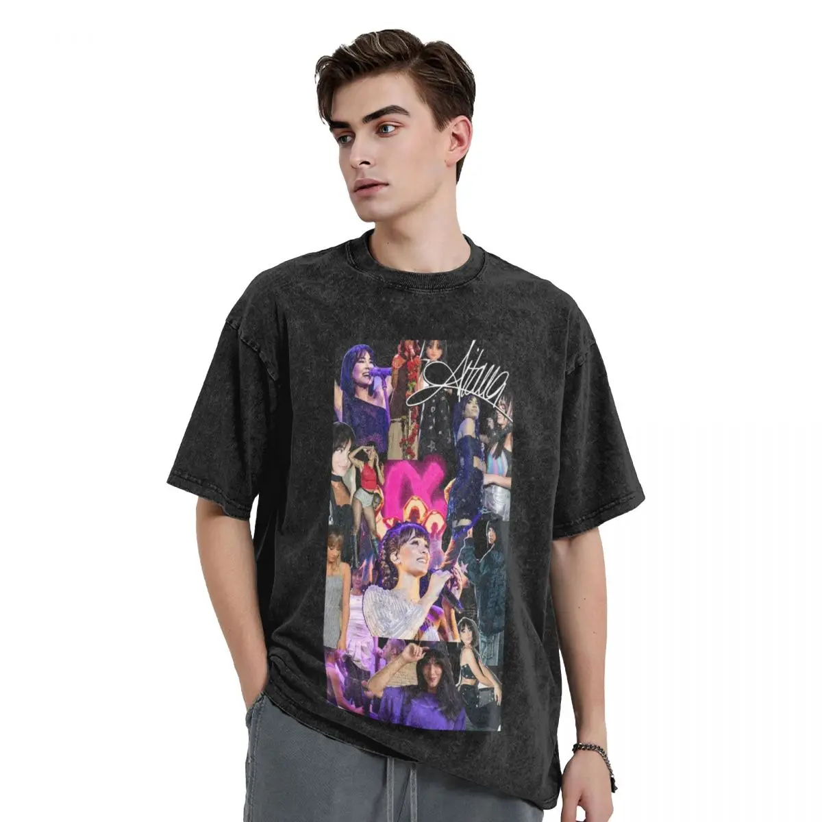 

Aitana Ocana Singer Washed T Shirts Vintage Short Sleeve Hip Hop T-Shirt Streetwear Tops Tees for Men Women