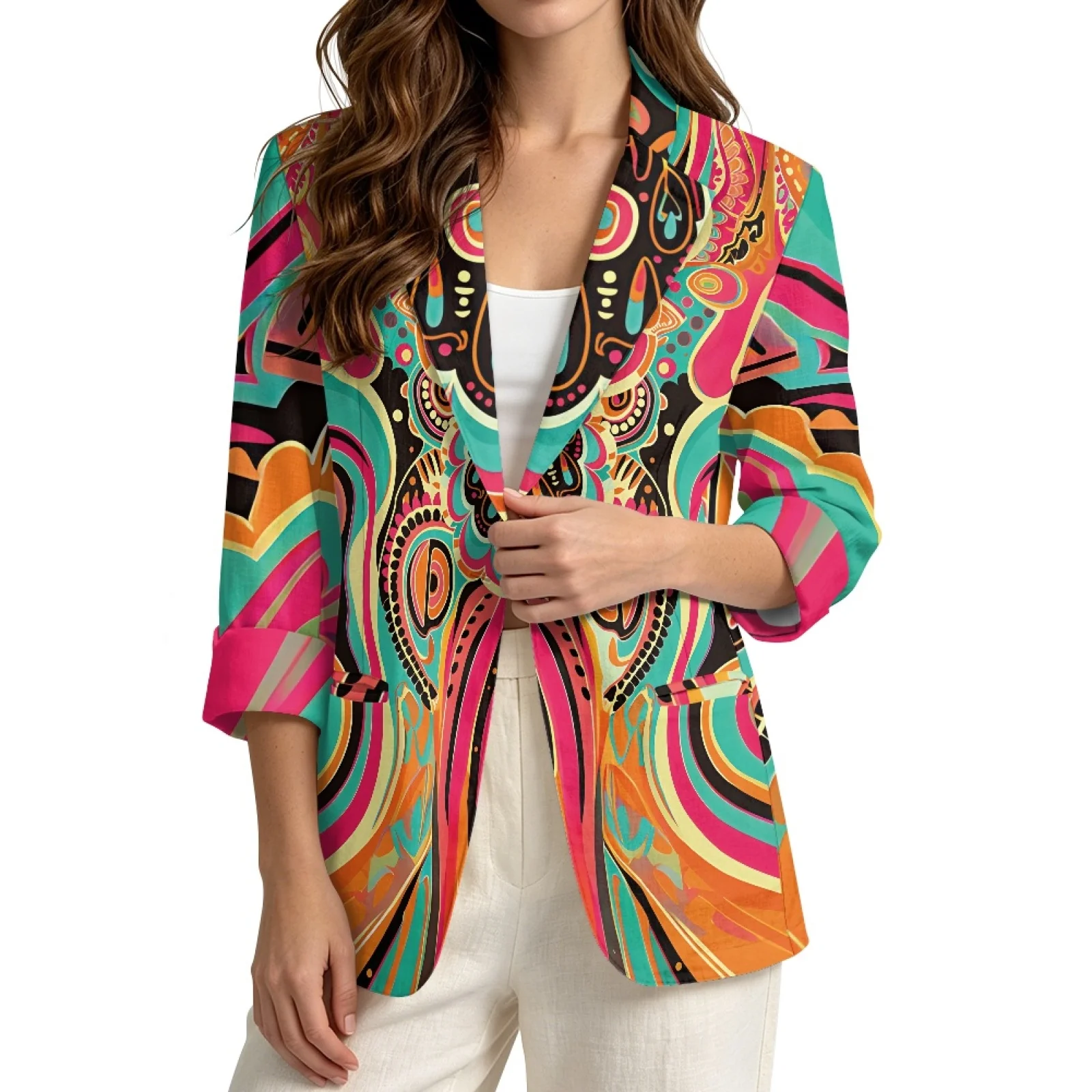 PENSTROLL 3/4 Sleeve Linen Style Peplum Cardigans Open Front Cover Up Cardigans for Vacation Butterfly Mandala