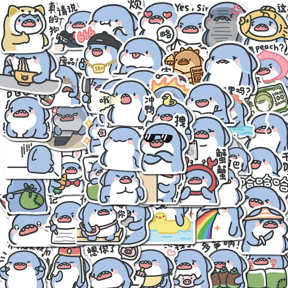 10/30/50PCS Cartoon Cute Shark Graffiti Waterproof Sticker Personalized Creative Decoration Refrigerator Cup SkateboardWholesale