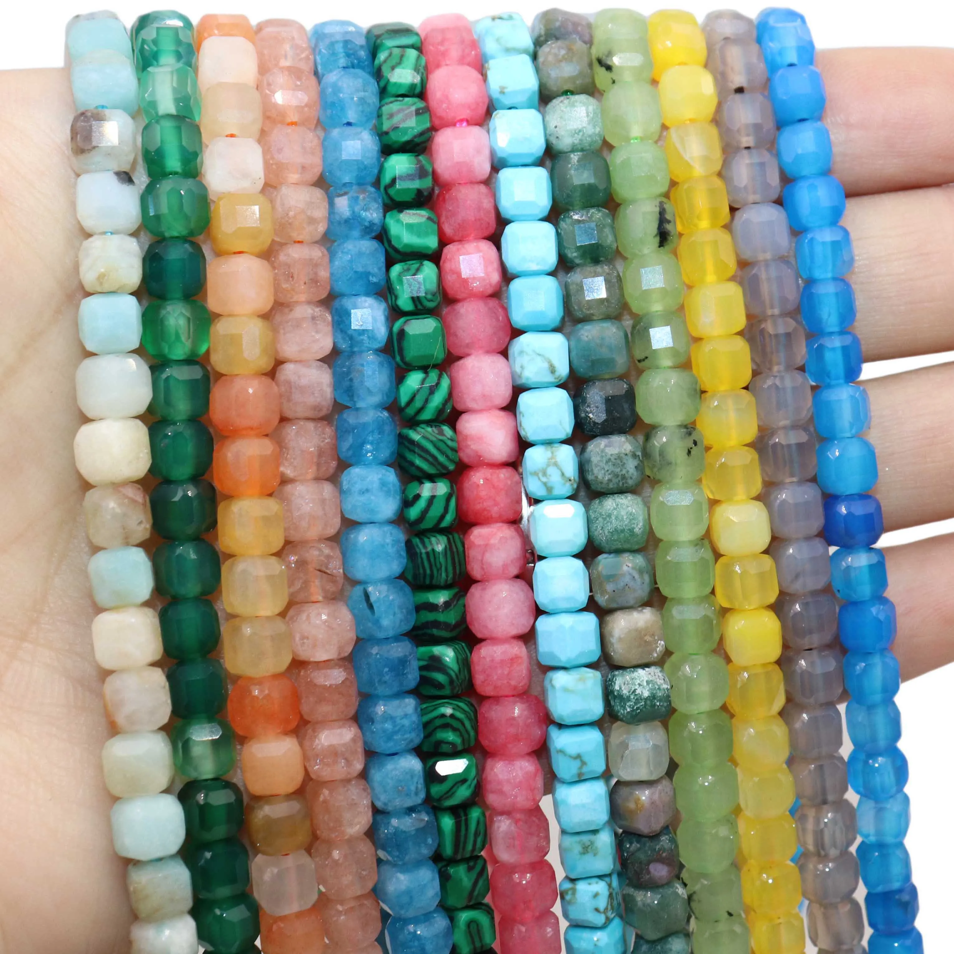 5-6MM Natural Faceted Stone Square Quartz Agates Chalcedony Loose Spacer Beads for Jewelry DIY Making Bracelet Accessories