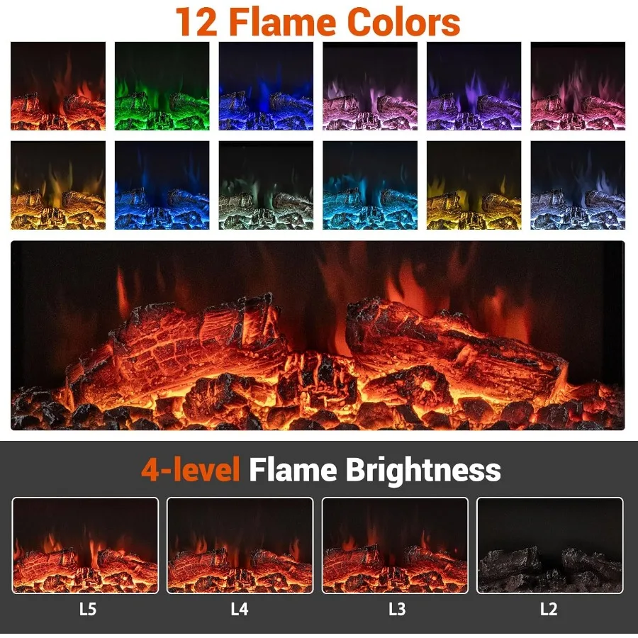 مدفأة كهربائية مثبتة على الحائط مقاس 18 بوصة مع رف عائم مقاس 32 بوصة وجهاز تحكم عن بعد تصميم ثلاثي الجوانب يتميز بـ 12 Am قابل للتعديل #3