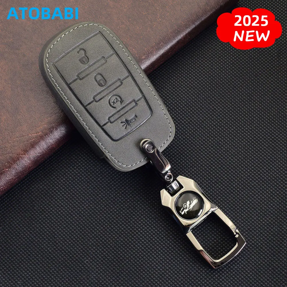 Funda de cuero gris para llave de coche, funda para mando a distancia Dodge RAM 1500 Pickup 2021 2022 2023 2024 Big Horn Laramie Limited Longhorn