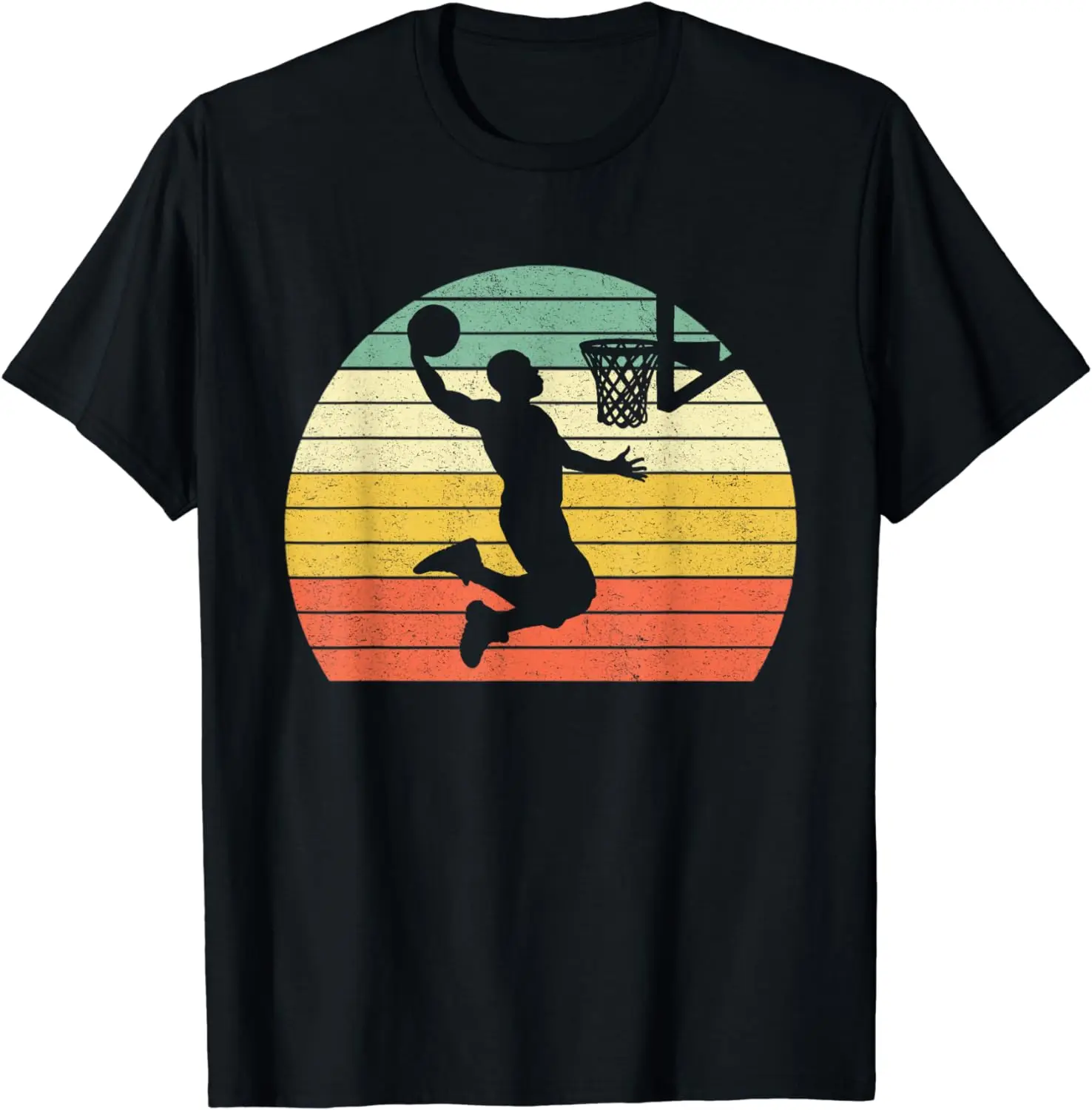 Vintage Retro Basketball Dunk Shirt Sunset Colorful Men Boys T-Shirt   Men Clothing  Graphic T Shirts  