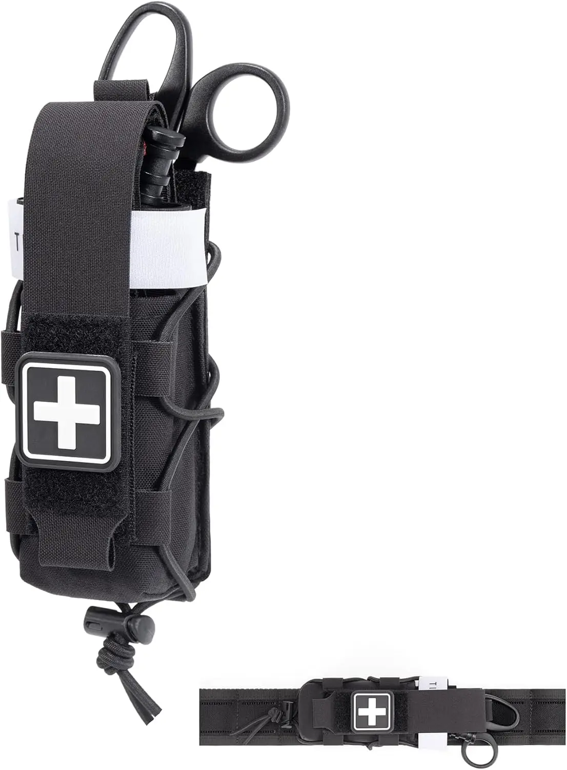 

Tactical Tourniquet Holder & Scissor Holster for Belt/Vest, Adjustable Molle Pouch with Cross Patch