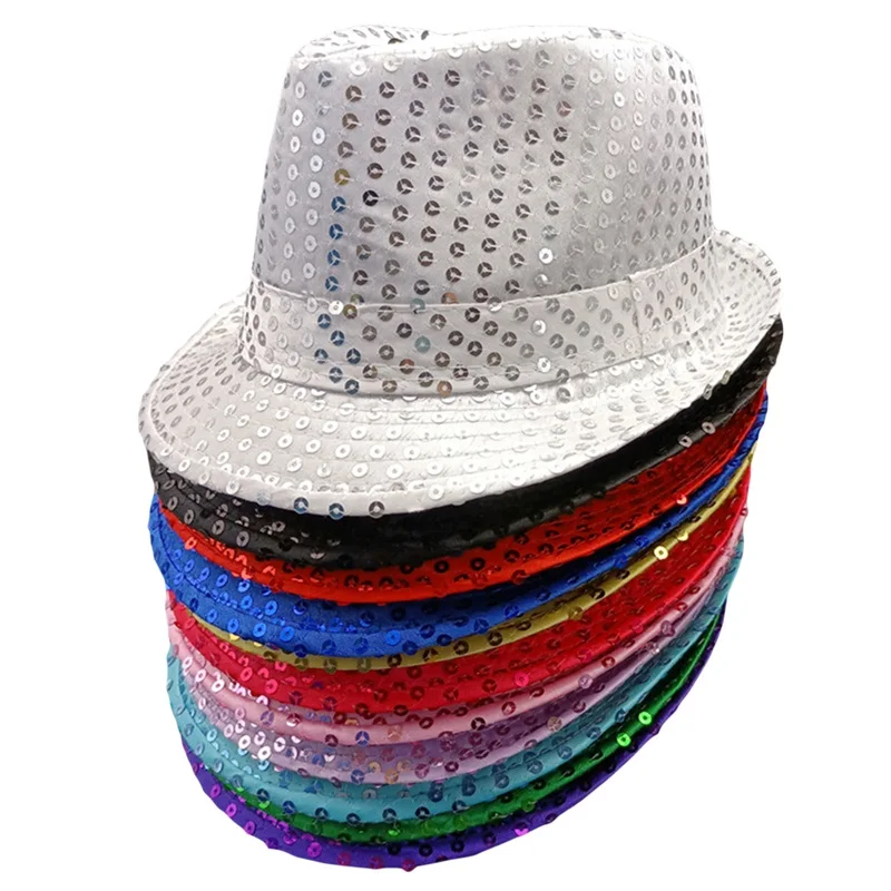 Men's Women's Jazz Hat Sequins Decorated Stage Dance Performance Holiday Hat Unisex Style for Dating Party Christmas Decorations