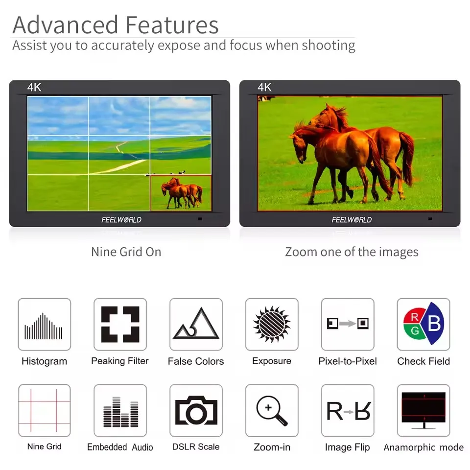شاشة Feelworld FW703 مقاس 7 بوصات IPS Full HD 4K HDMI/3G SDI على الكاميرا 1920x1200 مع تاريخ كاميرا DSLR المثبت
