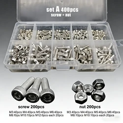 Total 400/650/1140/2100X M1.6 M2 M2.5 M3 M4 M5 304 Stainless Steel Hexagon Hex Socket Cap Head Screw Bolt Nut Set Assortment Kit