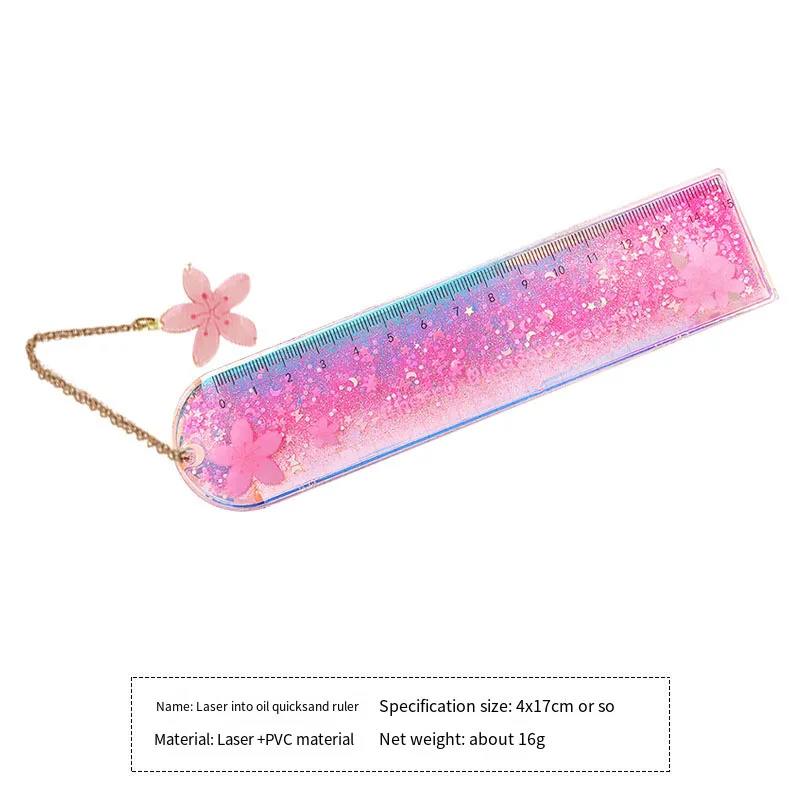 New Creative Multi-Functional Student Stationery a Scale Oil Quicksand Girl Bookmark Cute Laser Ruler