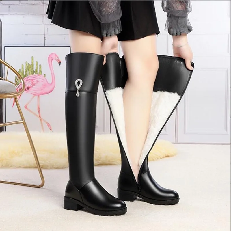 AIYUQI Thigh High Genuine Leather Boots Women 2024 New Winter Women Long Boots Large Size Wool Warm Over The Knee Boots Ladies