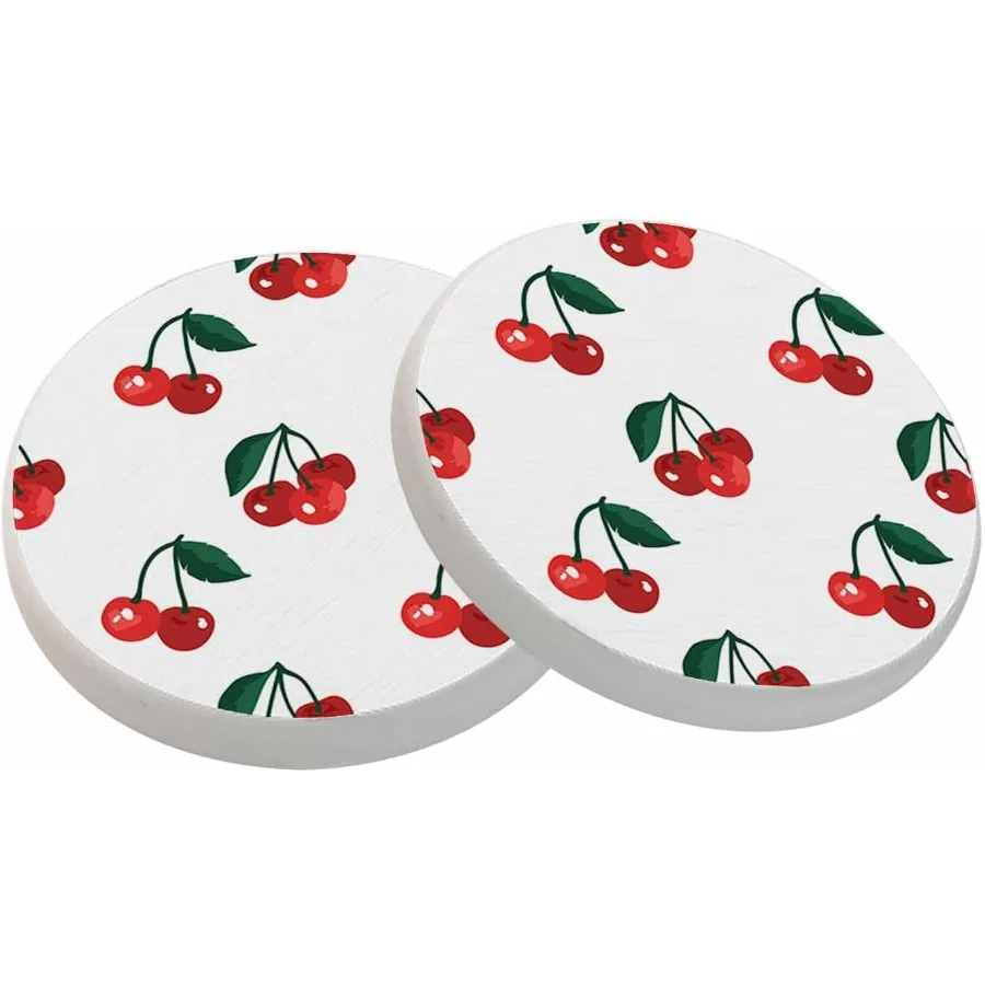

Red Cherry Coasters for Drinks Fruit Tropical Sweet Berry Cups Place Mats for Home Decor Set of 2 4 Ih