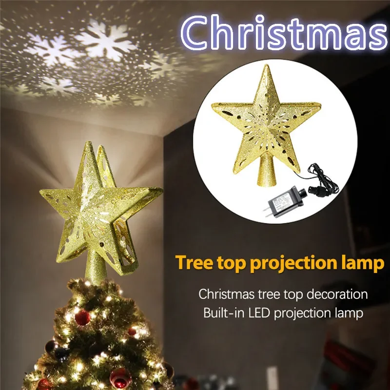 3D Hollow Star albero di natale Topper LED fiocco di neve proiettore luci decorazione LED albero Top stella lampada di proiezione lampada di natale