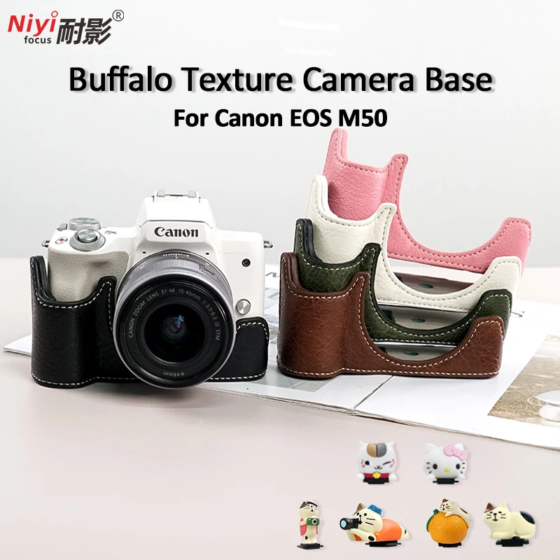 Camera Case for Canon EOS M50 Camera Half Case Base Protector Baseplate Camera Bag Button Opening 1/4Scew Retro Hot Shoe Cover