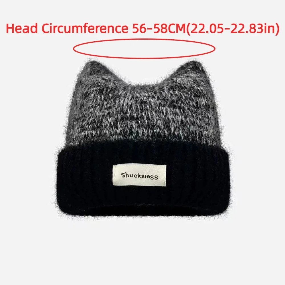 Niedliche, warme Mütze mit Katzenohren, Ohrenschutz, verdickte Strickmütze im Pullover-Stil, süßes Design, Wintermütze, Geschenk – Detail 2
