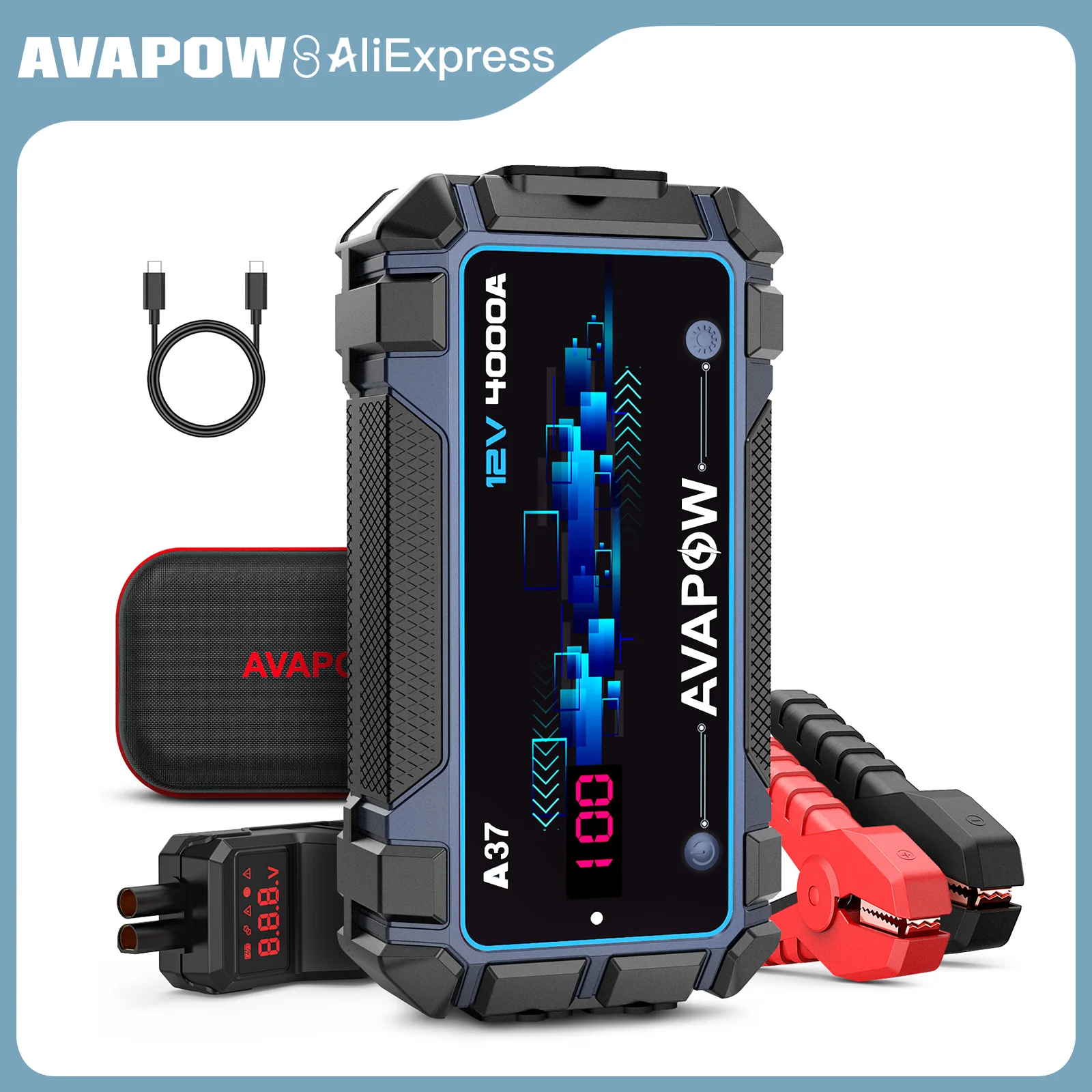 

AVAPOW 4000A Car Battery Jump Starter, 12V Portable for 10L Gas/Diesel Engines, PD 60W Fast Charging, Lithium Charger Pack