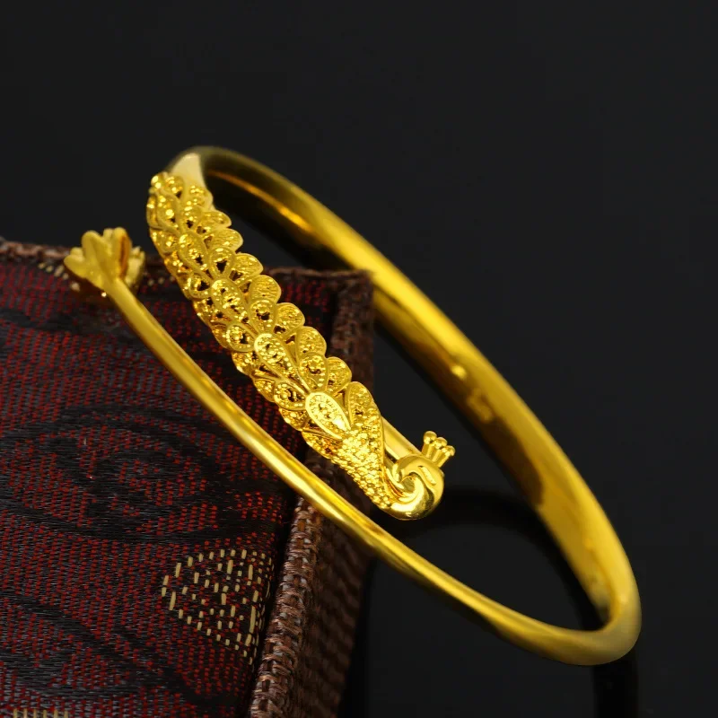 

Copy 100% Gold 24K 999 Peacock Opening Bracelet Copper-Plated Gold Fashion 18K Gold Bracelet Wedding Engagement Luxury Bracelet