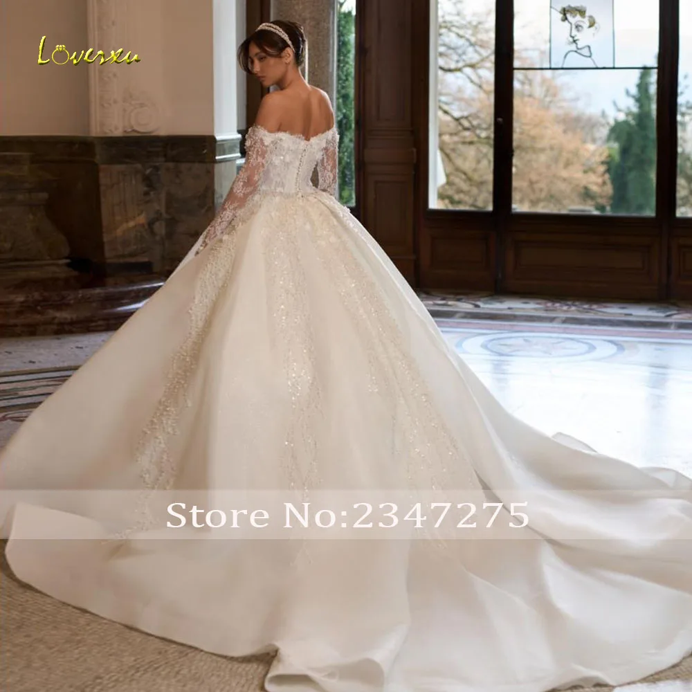 Loverxu Ball Gown Royal Wedding Dresses Boat Neck Off The Shoulder Vestido De Novia Lace Bead Sequined Custom Made Bridal Gowns