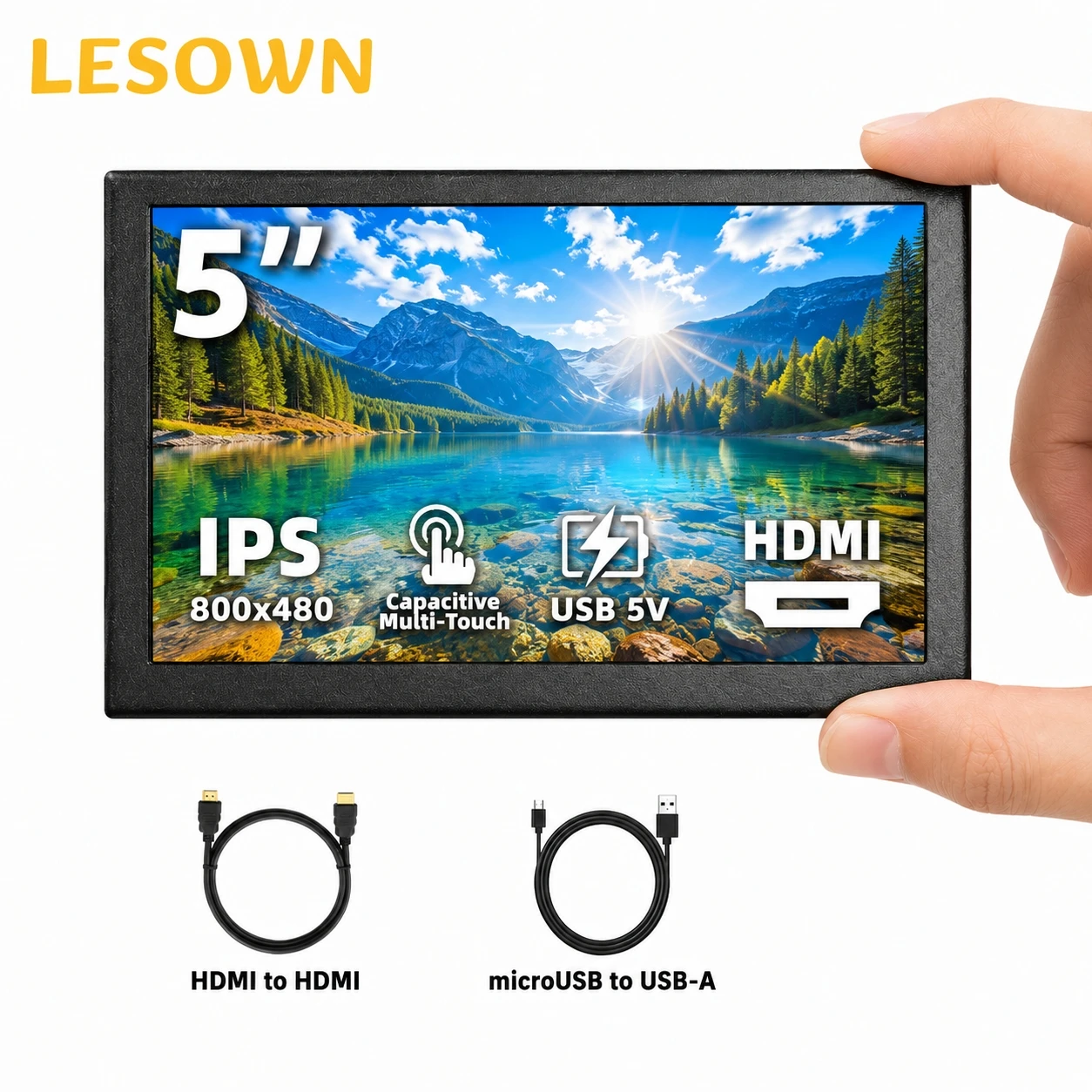 LESOWN 5" Stretched Screen Driver-free HDTV Port Portable Touch Display for PC Case Internal Stats