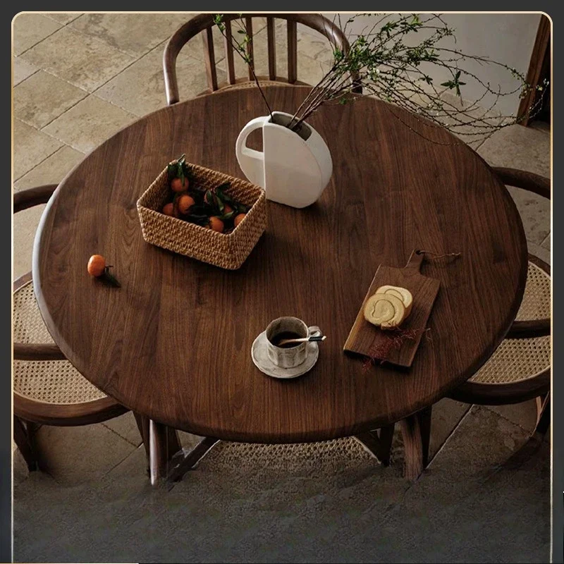 

Black walnut dining table and chairs round small apartment living room solid wood dining table