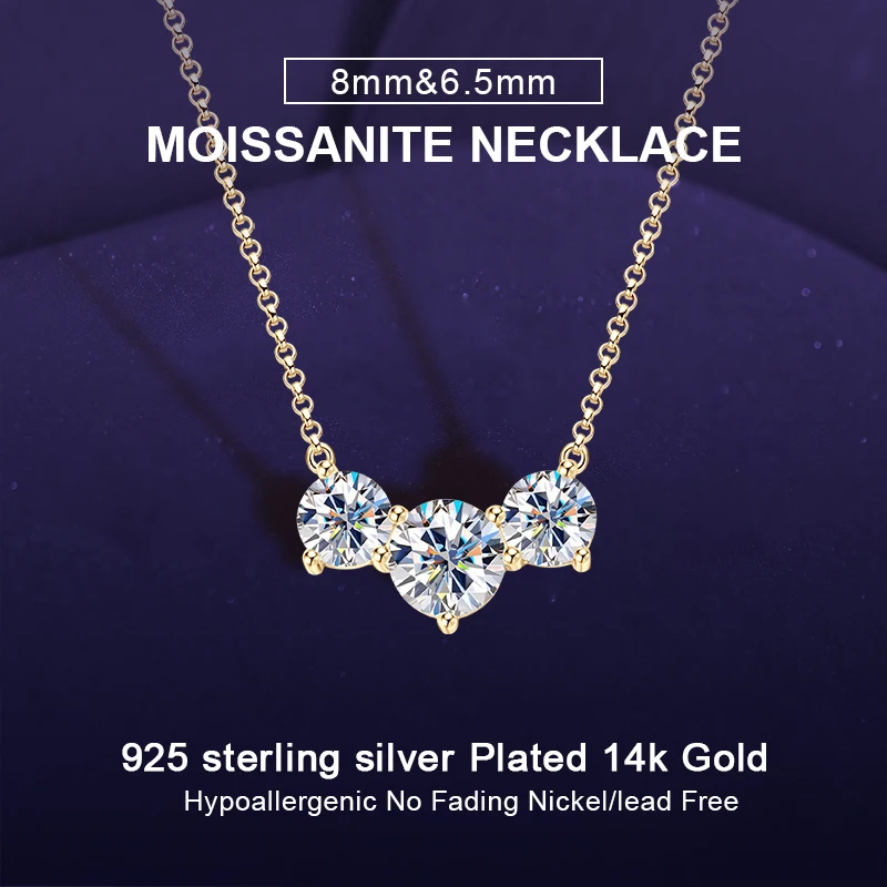 

IOGOU модное 3CT D VVS1 муассанит кулон с тремя камнями ожерелье для женщин сертифицированное оригинальное серебро 925 обручальное ювелирное изделие подарок