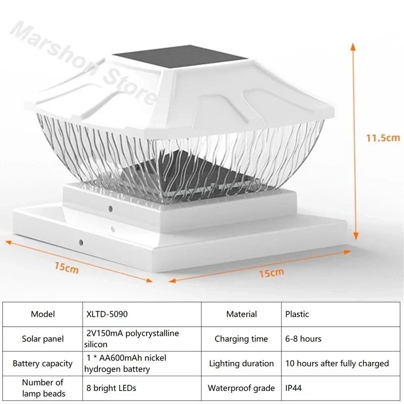 

Waterproof For Outdoor Fence Courtyard Decoration Garden Deck Warm White Solar Column Cover Lamp Intelligent Optical Control
