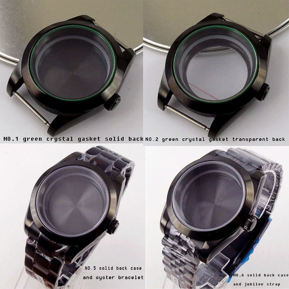 

PARNIS 36mm 39mm Black PVD Plated Polished Watch Case Sapphire Glass For NH35 NH36 MIYOTA 8215 Automatic Movement Watch Parts