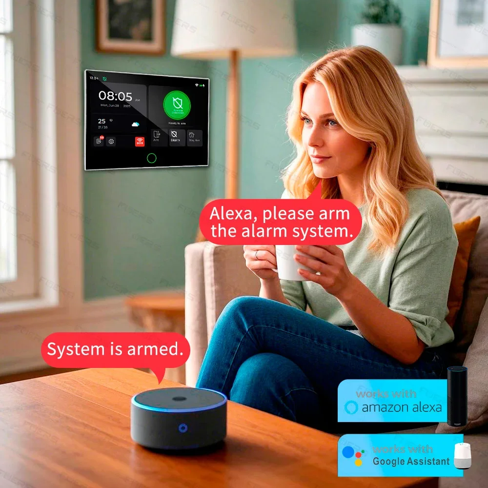 FUERS 7-дюймовый экран 4G LTE Tuya Умная домашняя охранная сигнализация GSM Wi-Fi Беспроводная домашняя охранная сигнализация IP-камера