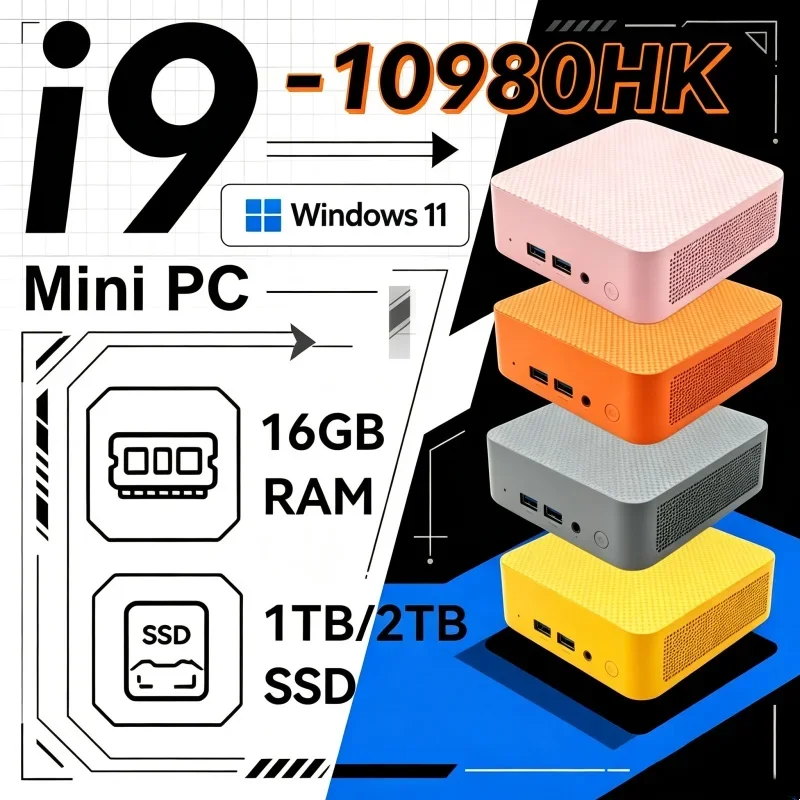 2026 Intel Core I9 10980HK Mini PC 16GB RAM 1TB SSD Windows 11 4K Solid Gaming PC Commercial Use WIFI 6 BT5.2