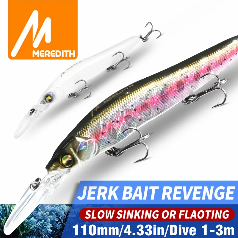 Iscas de Pesca Artificiais Rígidas MEREDITH Minnow Wobbler 110mm, de Afundamento Lento ou Flutuantes, Profundidade 0-3m, para Jerk Bait, Bass e Pike