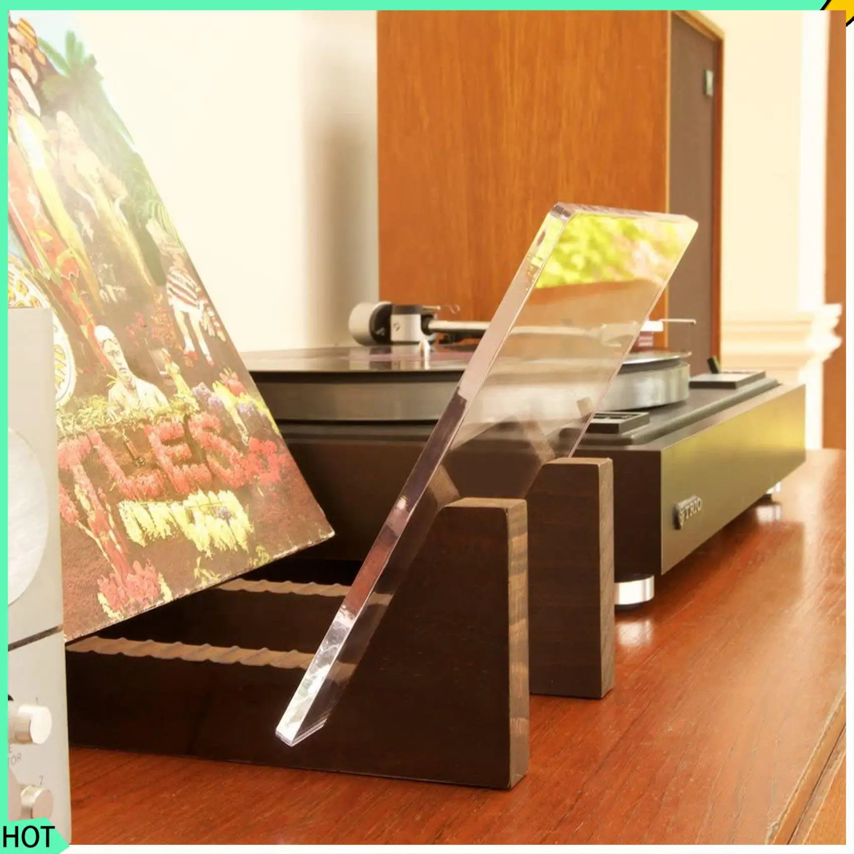 

AWAH 2X Vinyl Record Storage Holder - Acrylic Ends - Display Your Singles And Lps In This Modern Portable Rack Unit