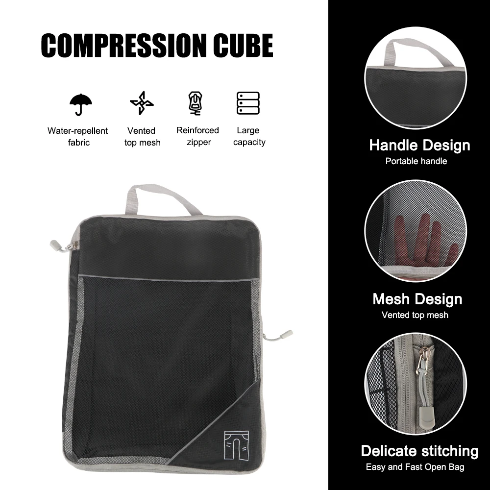 Travel Storage Organizer Set 3/6 Pieces Portable Mesh Visual Luggage Packing Cubes Lightweight Compressible Suitcase Bags