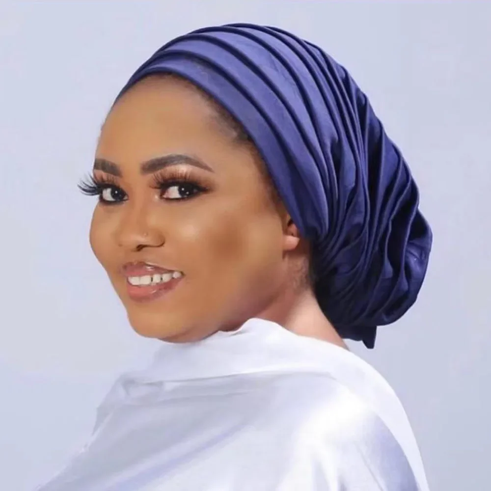 Lastest Turban Bonnet Cap Women African Auto Geles Aso Oke Headtie Already Made Muslim Hijab Head Wrap Scarf Hat Nigerian Beanie